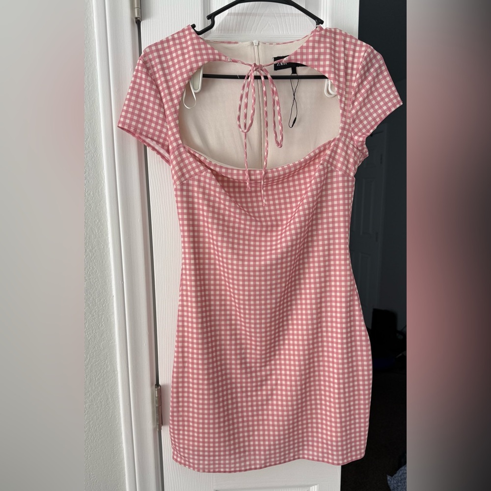 Zara Pink and White Checkered Dress
